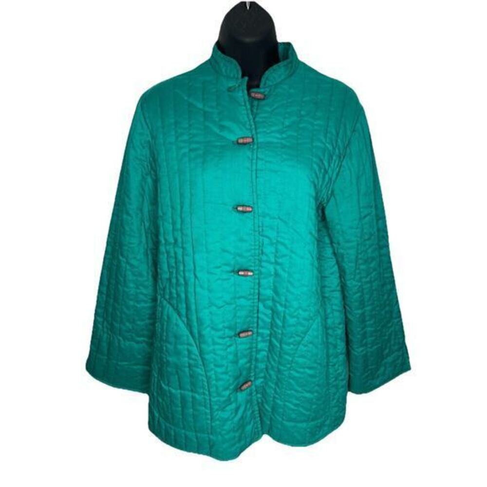 Vintage 60s 70s Quilted Green Overcoat Jacket Size Small/Medium